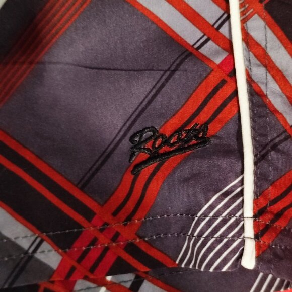 Roots swim trunk maroon grey black plaid men's size L - Picture 7 of 8